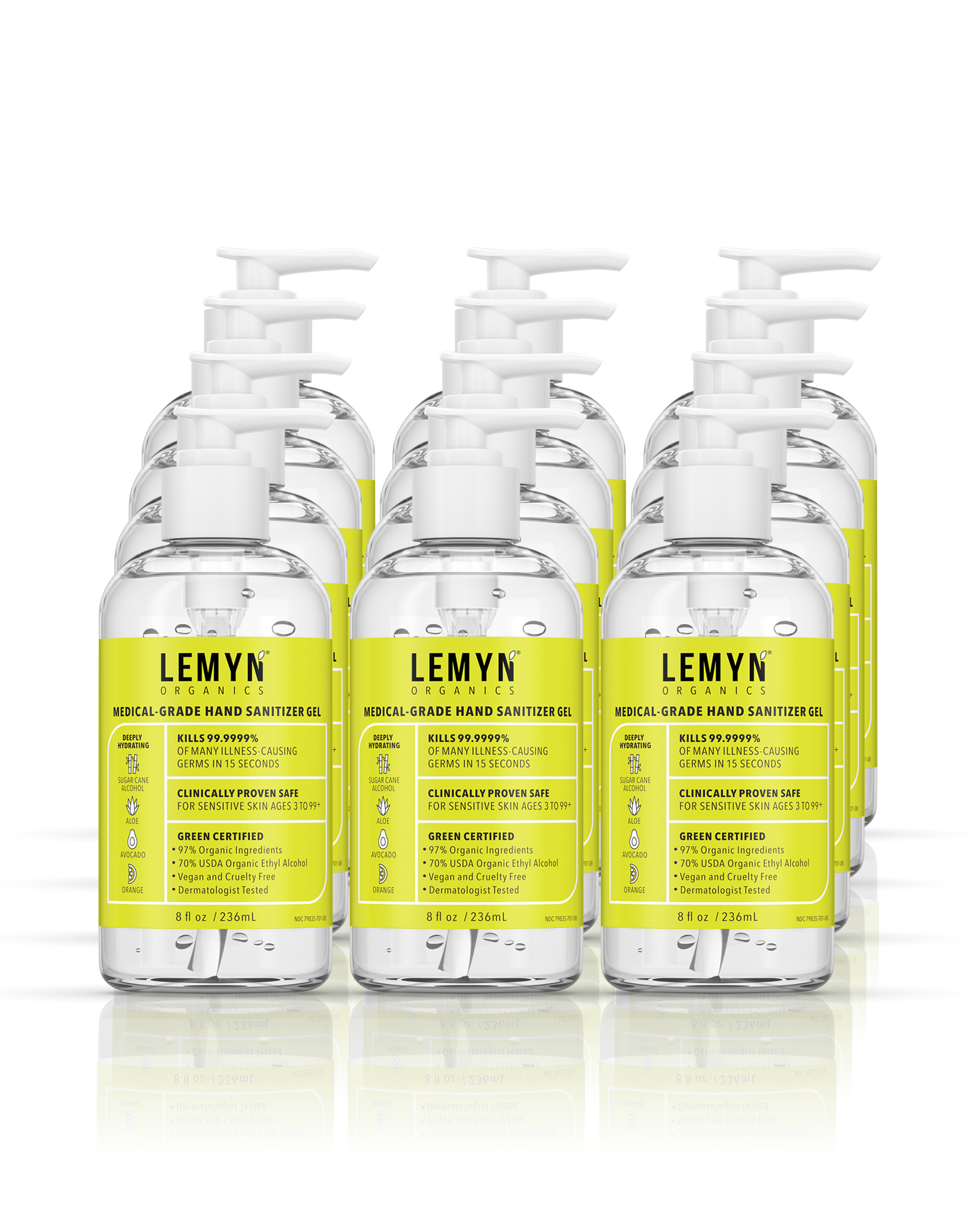 Lemyn Organics Hand Sanitizer | Green Certified &amp; Medical Grade | 236ml - 8 Fl Oz with Pump