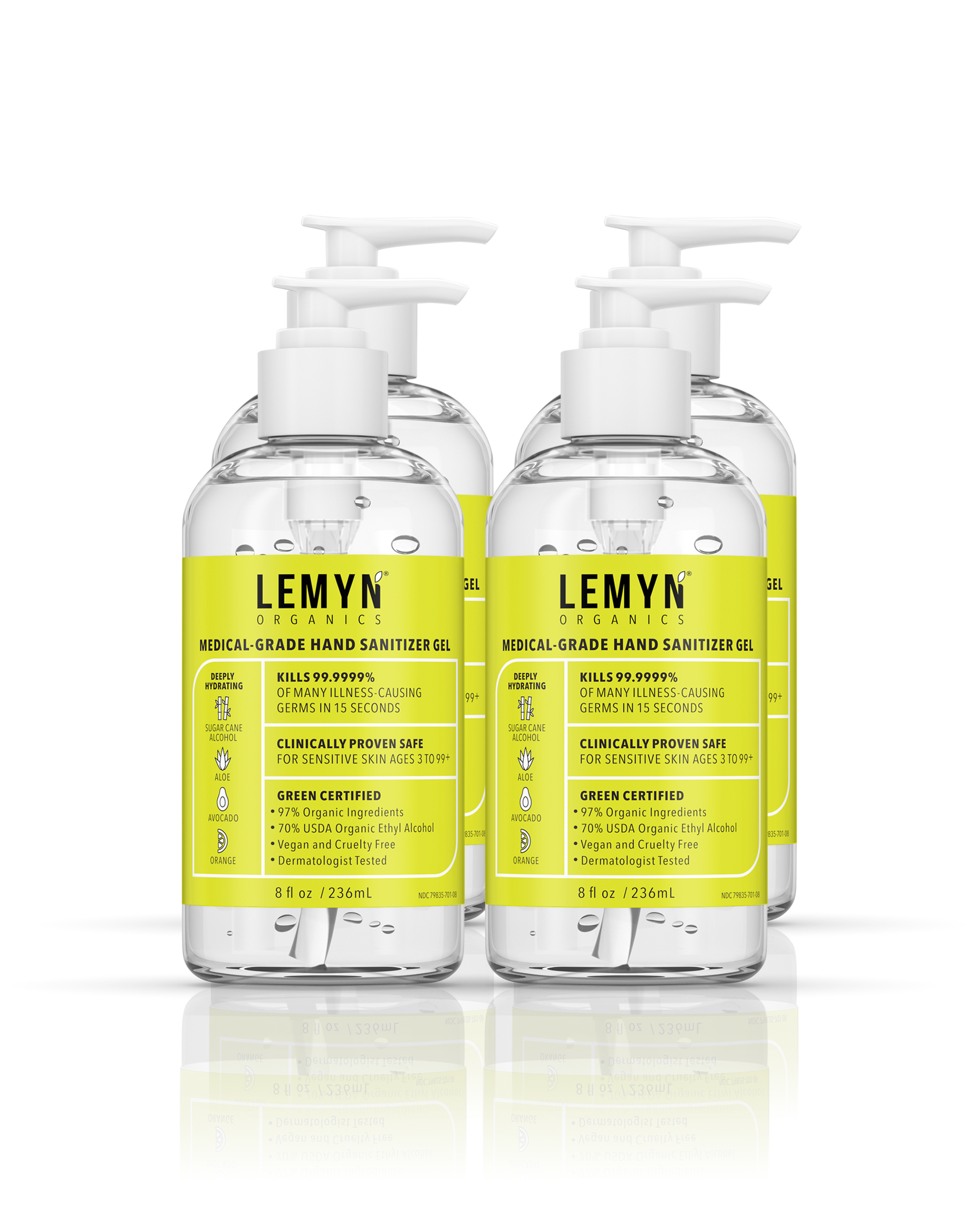 Lemyn Organics Hand Sanitizer | Green Certified &amp; Medical Grade | 236ml - 8 Fl Oz with Pump