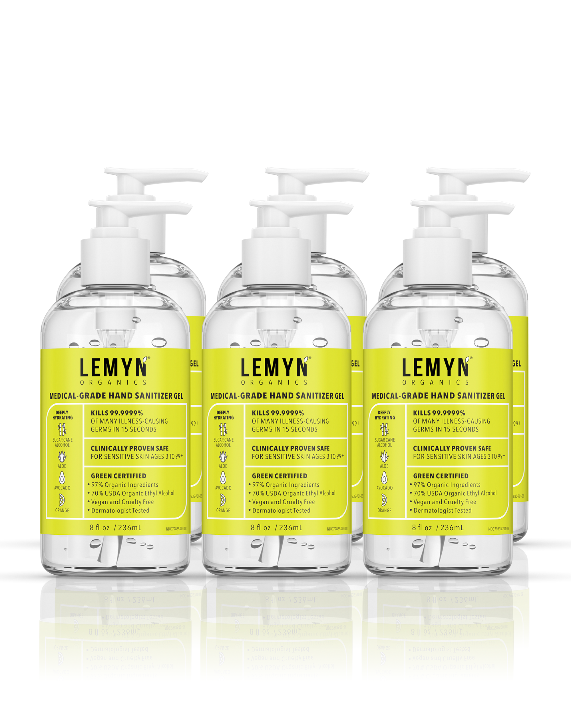 Lemyn Organics Hand Sanitizer | Green Certified &amp; Medical Grade | 236ml - 8 Fl Oz with Pump