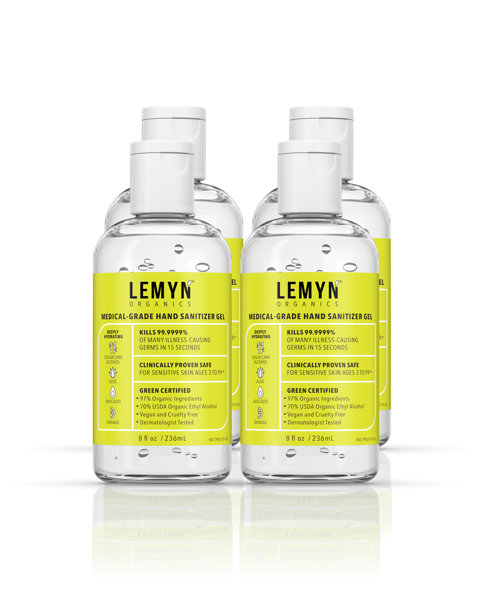 Lemyn Organics Hand Sanitizer | Green Certified &amp; Medical Grade | 236ml - 8 Fl Oz with  Flip-Cap