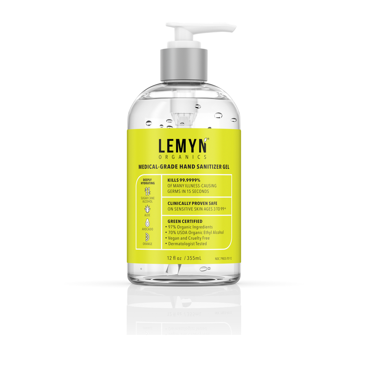 Lemyn Organics 12 oz pump hand sanitizer, single bottle