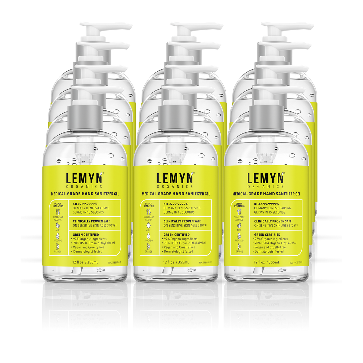 Lemyn Organics 12 oz pump hand sanitizer, pack of 12