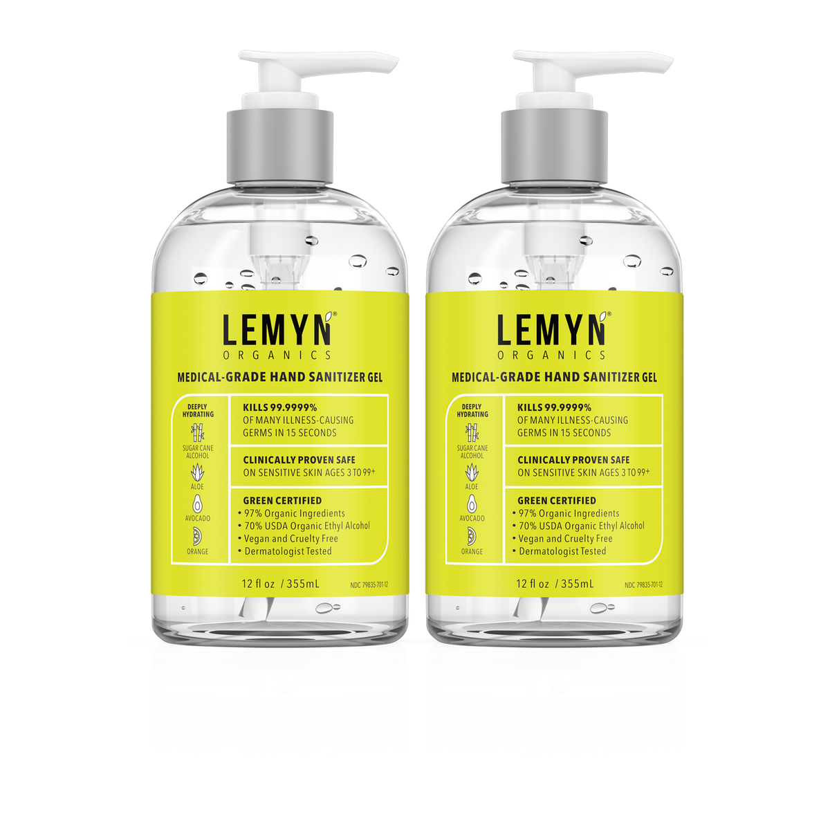 Lemyn Organics 12 oz pump hand sanitizer, pack of 2