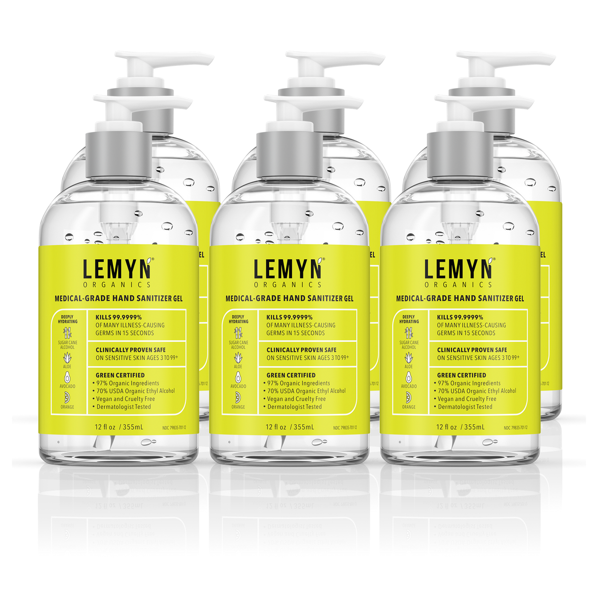 Lemyn Organics 12 oz pump hand sanitizer, pack of 6