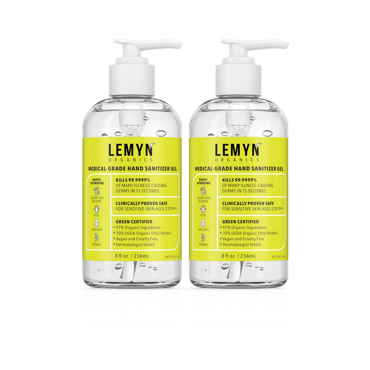 Lemyn Organics 8 oz pump hand sanitizer, pack of 2