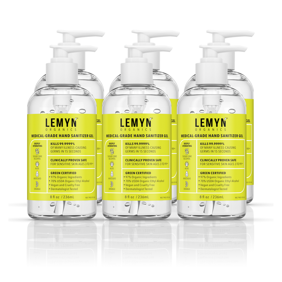 Lemyn Organics 8 oz pump hand sanitizer, pack of 6